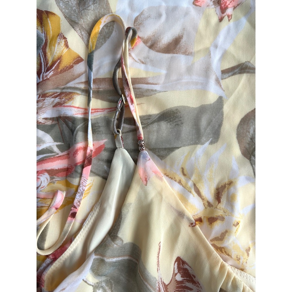 WHBM Womens Size 8 Slip Mini Dress Yellow Green Floral Leaf Tropical Boho Resort - Picture 6 of 13